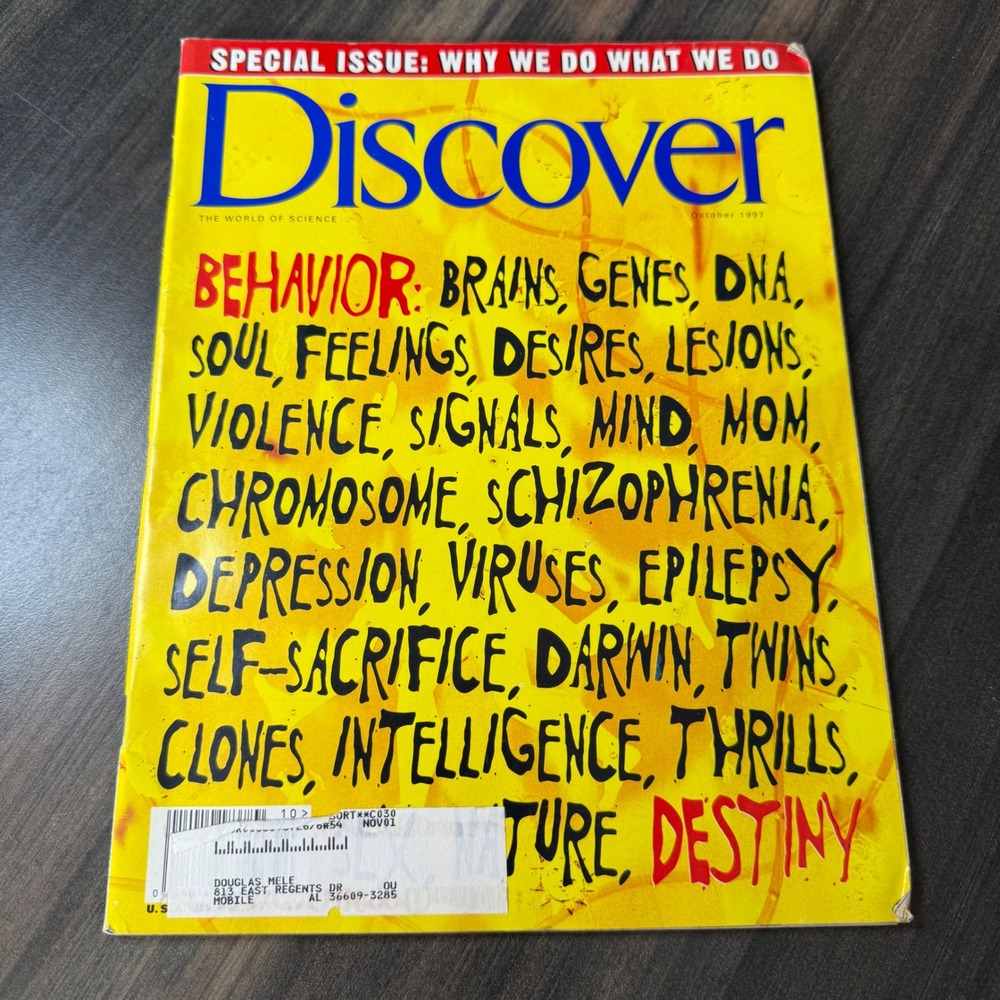 Discover Magazine October 1997 Behavior Brains Genes DNA Soul Feelings Desires‎